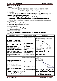 Giáo án Hình học Lớp 7 - Tiết 48: Quan hệ giữa góc và cạnh đối diện trong một tam giác (Tiết 2) - Năm học 2012-2013 - Chu Quang Trung
