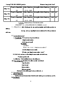 Giáo án môn Tiếng Anh Khối 7 - Unit 2: Personal information - Period 7: A- Atelephone numbers a1,2,3