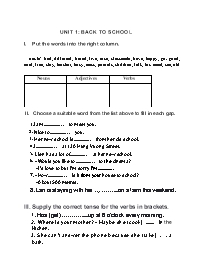 Bài tập môn Tiếng Anh Lớp 7 - Học kì 1 - Unit 1: Back to school