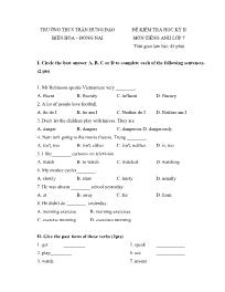 Đề kiểm tra học kỳ II môn Tiếng Anh Lớp 7 - Trường THCS Trần Hưng Đạo