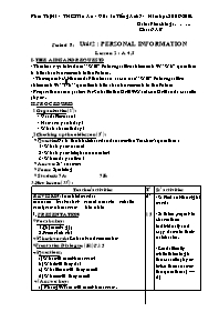 Giáo án môn Tiếng Anh 7 - Period 8, Unit 2: Personal information - Lesson 2: A4, 5 - Phan Thị Hà