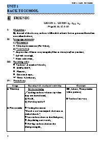 Giáo án môn Tiếng Anh Lớp 7 - Unit 1: Back to school (Bản 3 cột)