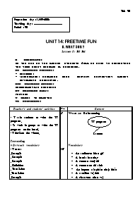 Giáo án môn Tiếng Anh Lớp 7 - Unit 14: Freetime fun - B. What’s on ? - Lesson 5: B3, B4