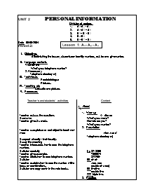 Giáo án môn Tiếng Anh Lớp 7 - Unit 2: Personal information - Lesson 1: A1-A2 -A3