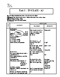 Giáo án môn Tiếng Anh Lớp 7 - Unit 5: In class - A5