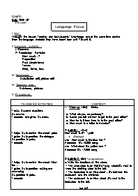 Giáo án môn Tiếng Anh Lớp 7 - Unit 9 - Period 61: Language Focus