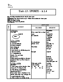 Giáo án môn Tiếng Anh Lớp 7 - Units 13: Sport
