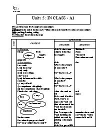 Giáo án môn Tiếng Anh Lớp 7 - Units 5: In class - Period 26: A1