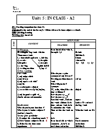 Giáo án môn Tiếng Anh Lớp 7 - Units 5: In class - Period 27: A2