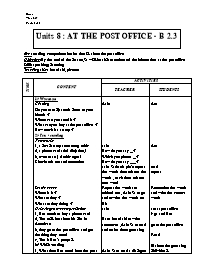 Giáo án môn Tiếng Anh Lớp 7 - Units 8: At the post office - Period 50: B2.3
