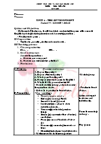 Giáo án Tiếng Anh Lớp 9 - Unit 6: The environment - Period 39, Lesson 3: Read