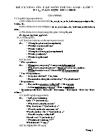 Đề cương ôn tập môn Tiếng Anh Lớp 7 kì 1 - Năm học 2011-2012