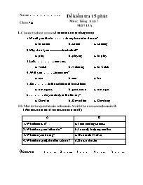 Đề kiểm tra 15 phút lần 3 môn Tiếng Anh 7 (Có đáp án)