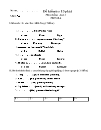 Đề kiểm tra 15 phút môn Tiếng Anh 7 - Mã đề 721A (Có đáp án)