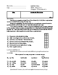 Đề kiểm tra 45 phút bài số 2 môn Tiếng Anh 7 - Đề số 2