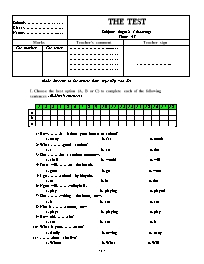 Đề kiểm tra môn Anh Văn Lớp 7