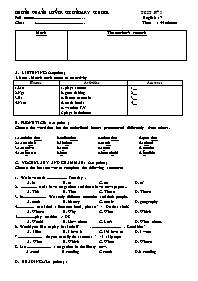 Đề kiểm tra số 02 môn Tiếng Anh Lớp 7 - Duong Quang lower secondary school