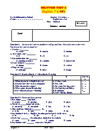 Đề kiểm tra Viết số 2 môn Tiếng Anh Lớp 7 - Cat Minh Secondary School - Đề số 01