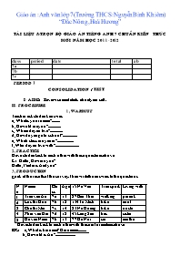 Giáo án Anh Văn Lớp 7 - Trường THCS Nguyễn Bỉnh Khiêm