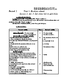 Giáo án môn Tiếng Anh 7 - Period 2, Unit 1: Back to school - Lesson 1: A1, 3