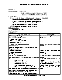 Giáo án môn Tiếng Anh Lớp 7 - Period 12, Unit 2: Personal information - Lesson 6: My birthday (B6, 7, 8) - Nguyễn Thừa