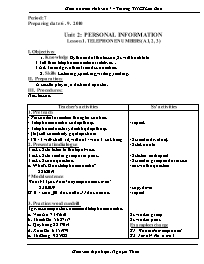 Giáo án môn Tiếng Anh Lớp 7 - Period 7, Unit 2: Personal information - Lesson 1: Telephone numbers (A1, 2, 3) - Nguyễn Thừa