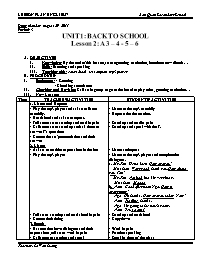 Giáo án môn Tiếng Anh Lớp 7 - Unit 1: Back to school - Lesson 2: A 3, 4, 5, 6 - Le Van Luong