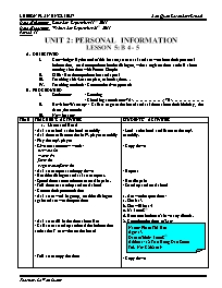 Giáo án môn Tiếng Anh Lớp 7 - Unit 2: Personal information - Lesson 5: B4-5