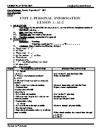 Giáo án môn Tiếng Anh Lớp 7 - Unit 2: Personal information - Lesson 1: A1-2 - Le Van Luong
