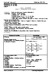 Giáo án môn Tiếng Anh Lớp 7 - Unit 4: At school - Lesson 1: Schedules (A1, 2, 4) - Dao Thi Yen