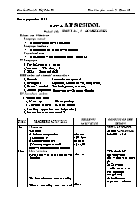 Giáo án môn Tiếng Anh Lớp 7 - Unit 4: At school - Period 20: Part A1, 2: Schedules - Nguyễn Thị Cẩm Tú