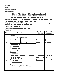 Giáo án môn Tiếng Anh Lớp 8 - Unit 7: My neighborhood - Lesson 1: Getting started, listen and read