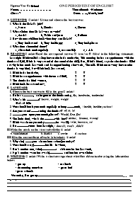 One period test of English 7 - Nguyen Van Cu School