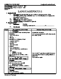 Giáo án môn Tiếng Anh Lớp 7 - Period 18: Language focus 1 - Lê Văn Lượng