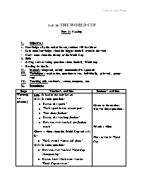 Giáo án Tiếng Anh Lớp 7 - Unit 14: The world cup - Part A: Reading - Nguyễn Thùy Dung