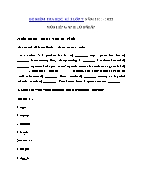 Bộ đề thi học kì 1 môn Tiếng Anh Lớp 7 (Có đáp án) - Năm học 2021-2022