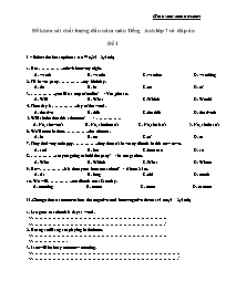 Đề khảo sát chất lượng đầu năm môn Tiếng Anh 