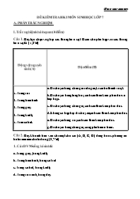 Đề kiểm tra học kì 1 Lớp 7 môn Sinh học - Đề 