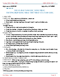 Kế hoạch bài dạy Hình học Lớp 7 (Kết nối tri thức với cuộc sống) - Tuần 7, Tiết 13+14, Bài 13: Hai tam giác bằng nhau. trường hợp bằng nhau thứ nhất của tam giác - Năm học 2022-2023 - Mai Hoàng Sanh