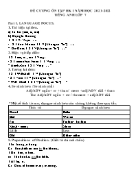 Đề cương ôn tập học kì I Tiếng Anh 7 - Năm họ