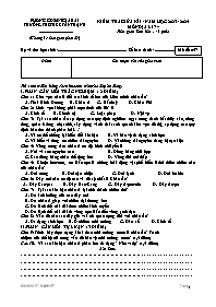 Đề kiểm tra giữa học kì I Địa lí 7 - Mã đề 05