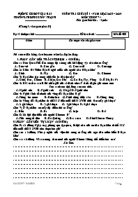 Đề kiểm tra giữa học kì I Giáo dục địa phương