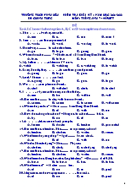Đề kiểm tra giữa học kì I Tiếng Anh 7 - Năm h