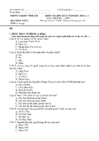 Đề kiểm tra học kì II Lịch sử 7 - Năm học 201