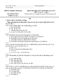 Đề kiểm tra học kì II Vật lí 7 - Năm học 2014