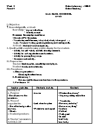 Giáo án Tiếng Anh 7 - Week 2, Unit 1: Back to