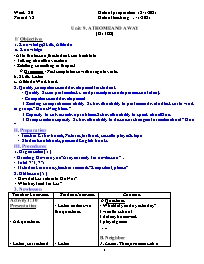 Giáo án Tiếng Anh 7 - Week 20, Unit 9: At hom